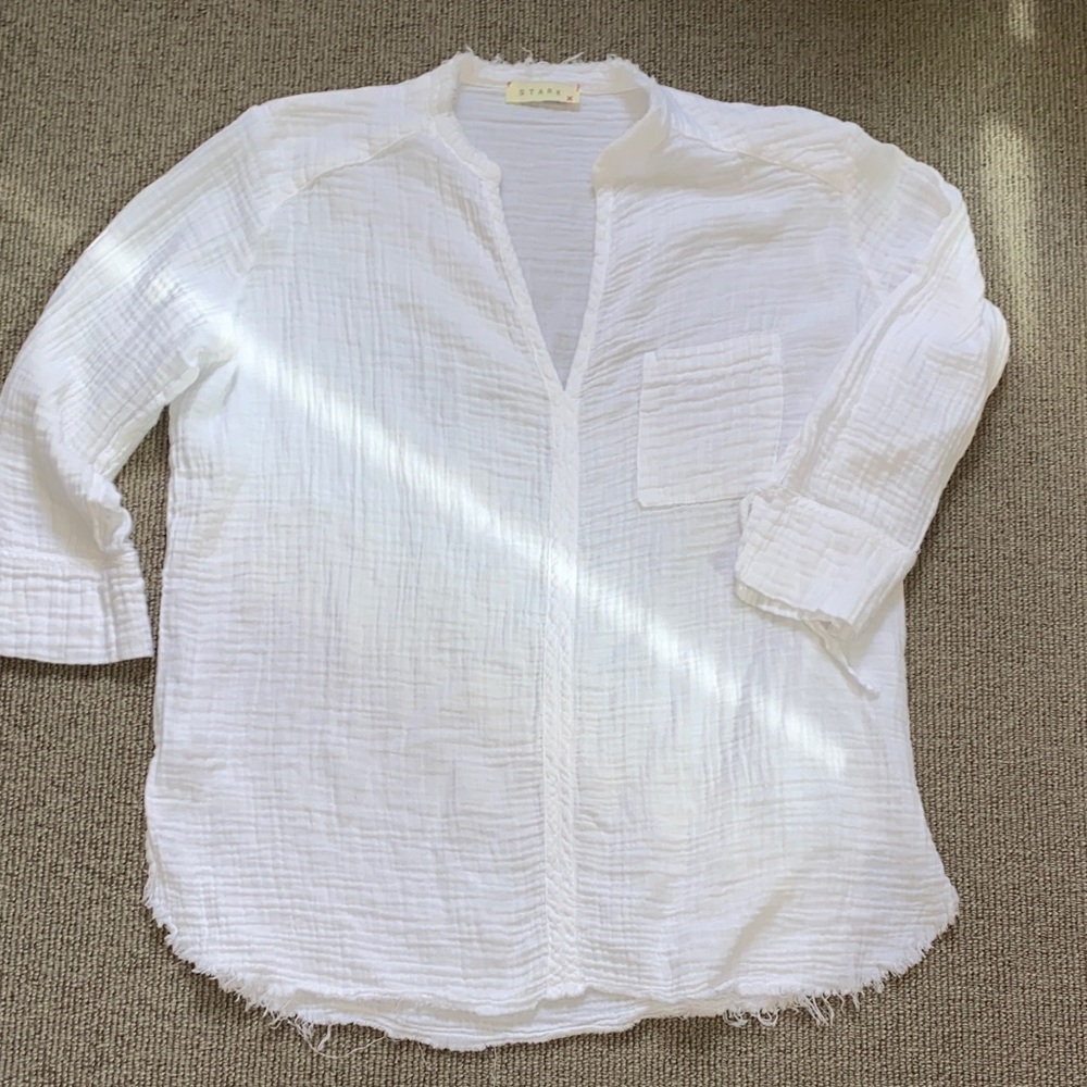 Anthropologie Stark White Muslin Cotton 3/4 Sleeve Tunic sz S